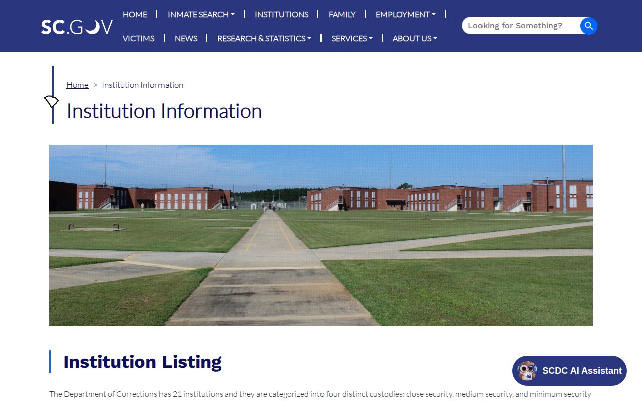 SCDC institution directory for Dillon County state-prison release lookup