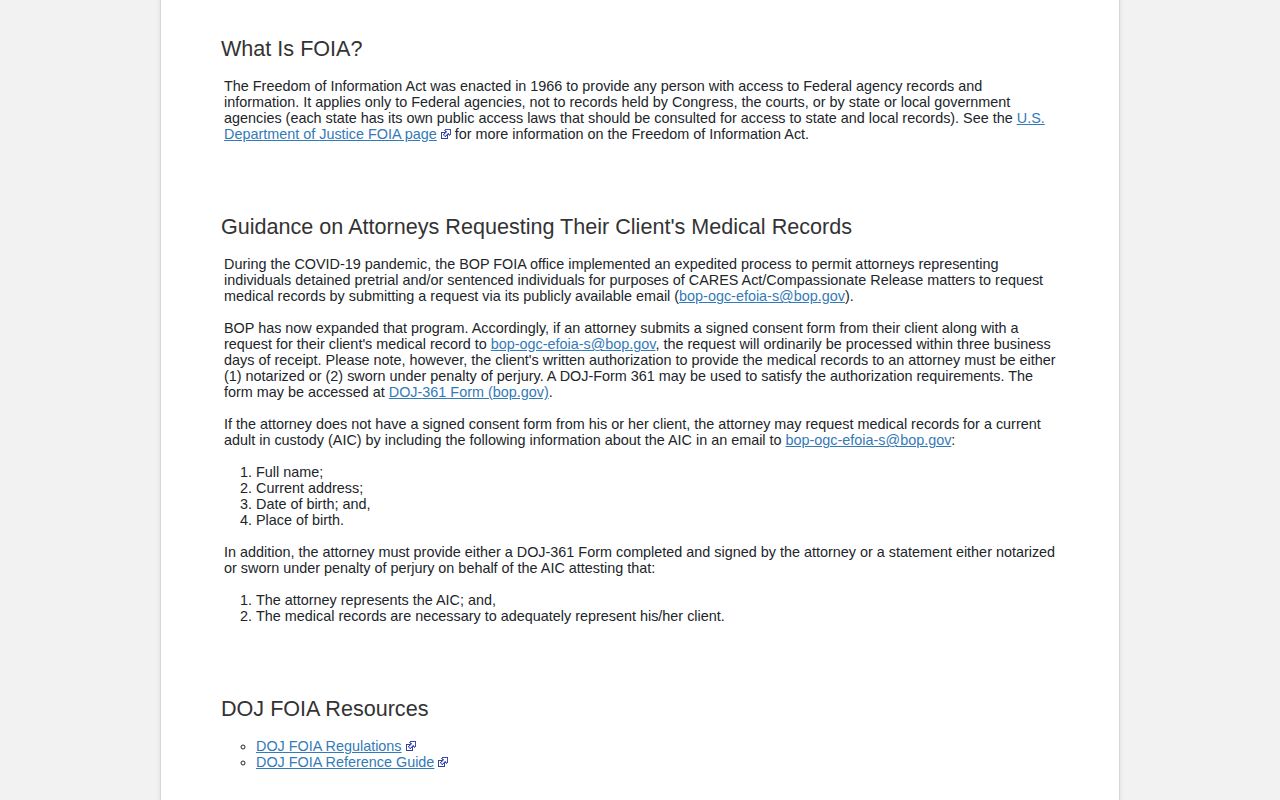 BOP records request page for Dillon County federal release confirmation