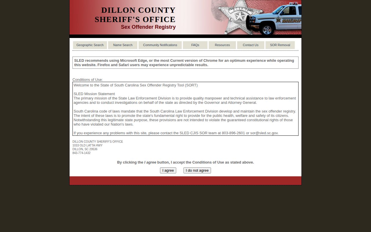 Dillon County released inmate mugshot registry search conditions